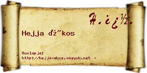 Hejja Ákos névjegykártya